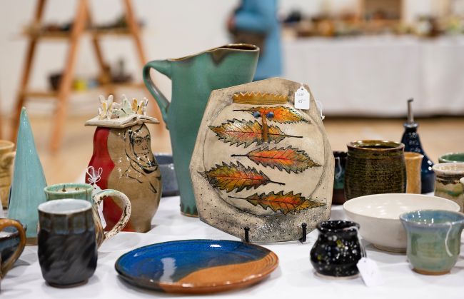 picture of pottery on a table at the pottery sale