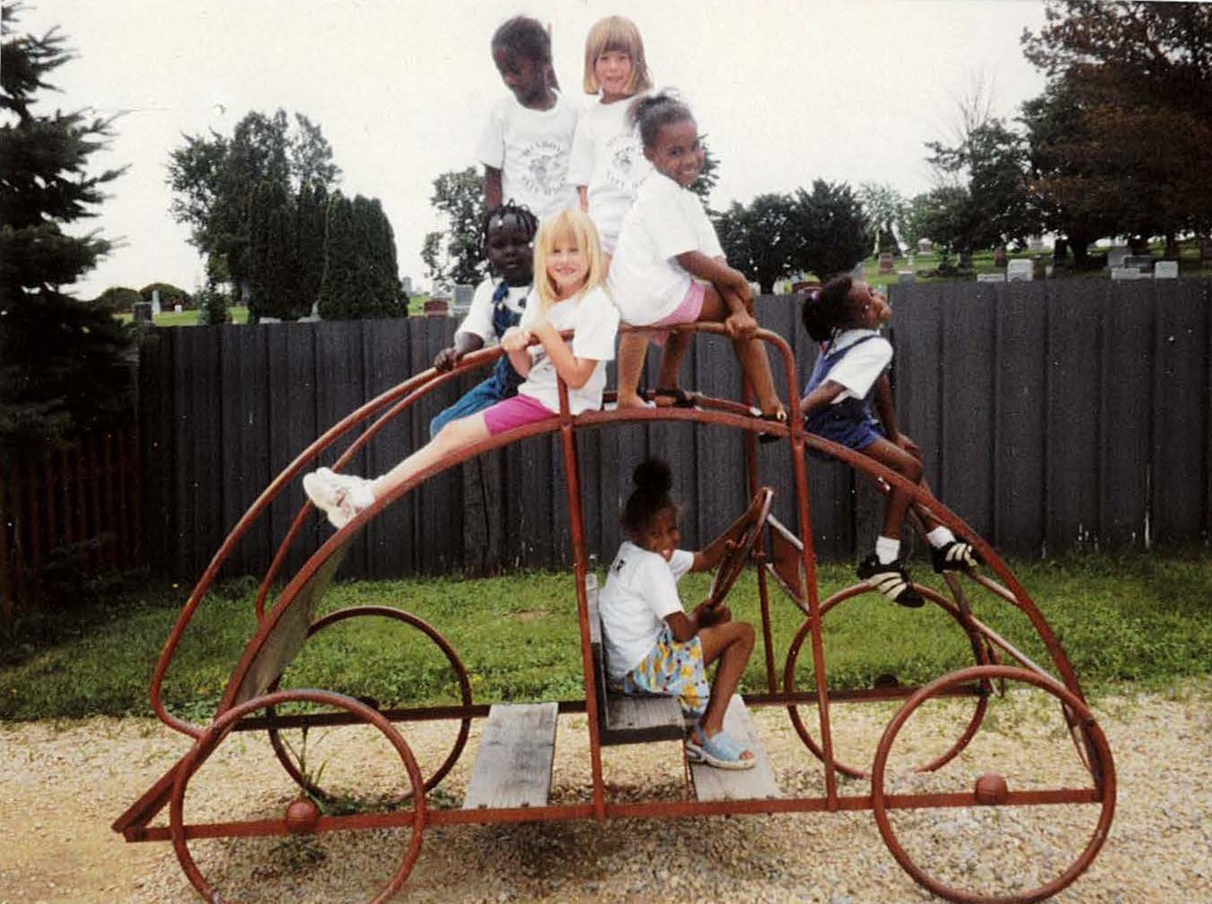 Chidren playing on a playground structure